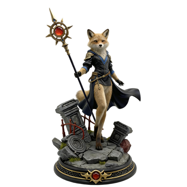 Fox-Person Mage with Staff Collectible Statue（8–12 cm）